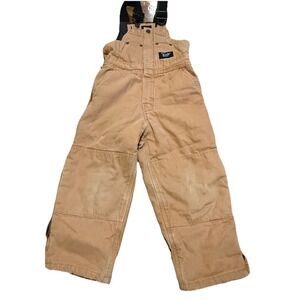 Walls Blizzard Pruf YOUTH Sz S 6/7 Duck Canvas Bibs Overalls Leg Zip Quilt Lined